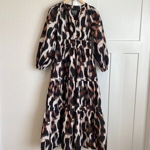 Anthropologie SOMERSET Long-Sleeve Poplin Maxi Dress XS Neutral Brown Black NWT